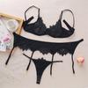 3PC Flower Lace Women Sexy Lingerie Wireless Bra + Thong + Gareter Pajamas Set