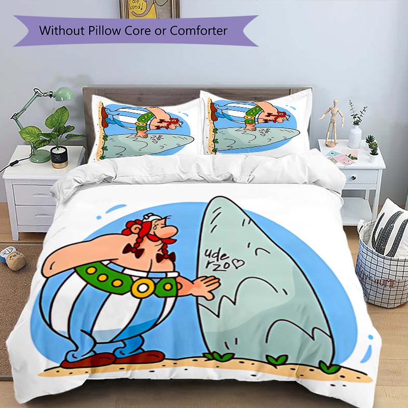 3-teiliges Bettwäscheset mit Asterix dem Gallier Bettbezugset enthält Bettbezug & Kissenbezüge, perfekte Ganzjahres-Schlafzimmerdekoration & Geschenk