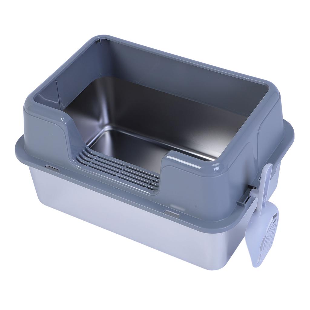 Metal Litter Box Stainless Steel 20L Easy To Clean Anti Splashing High Sided Large Kitty Litter