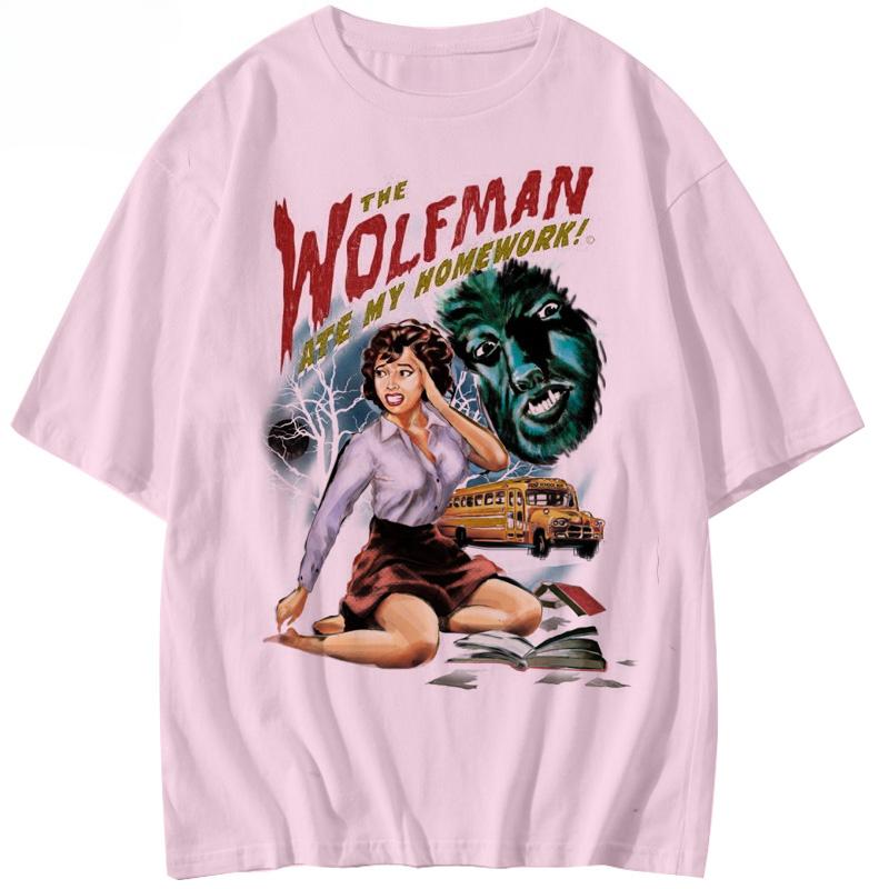 

Drak Style Wolf Man Graphic Printing Men Women Autumn T-Shirt Harajuku Vintage Short Sleeve Loose Casual Fitness Comfortable S
