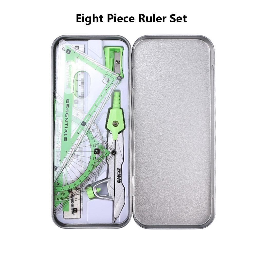 

7/8pcs Transparent Protractor Ruler Kit Plastic Geometry Drawing Tool Compass Ruler Set Students Green 8pcs