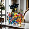 Colorful Graffiti-Style Couple Cat Resin Statue with Blue Gemstone Eyes - Valentine's Day Gift,Room Decor,Cat Lover Gifts