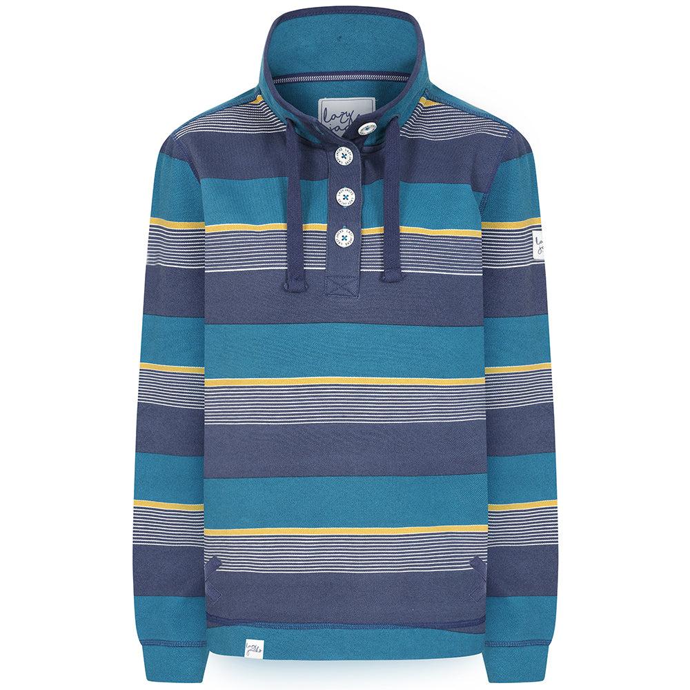 Lazy Jacks Womens/Ladies Contrast Striped Pique Button Neck Sweatshirt