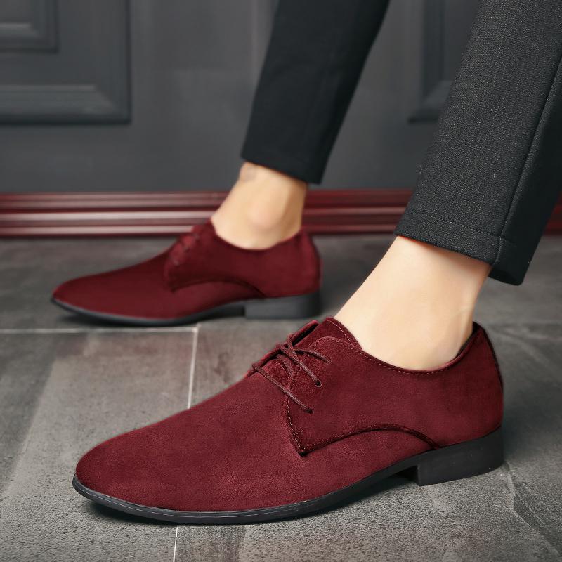 

Осенние мужские туфли из матовой замши с острым носком в британском стиле, деловые повседневные кожаные туфли 44 красный