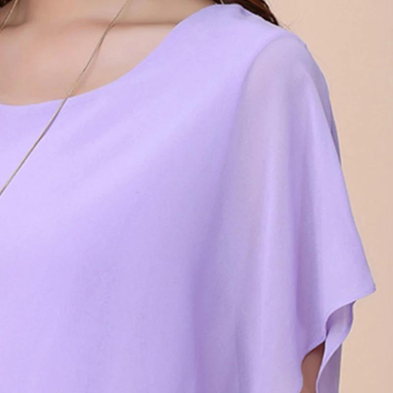 Summer Women Blouse Female Short Batwing Sleeve Oversized Loose O Neck Chiffon Shirt Office Lady Elegant Tees