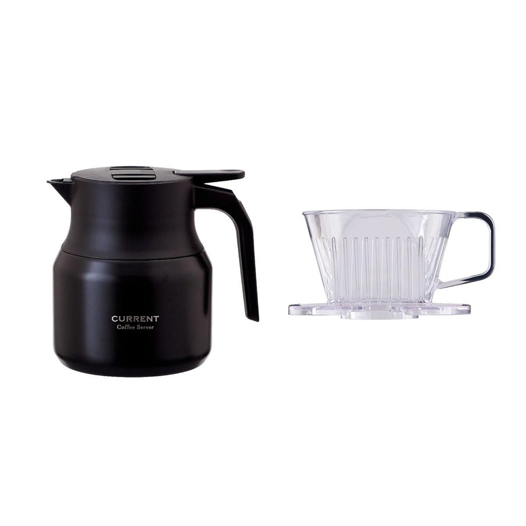 Atlas Cafe Link Coffee Server 650mL Dripper Set for 1-2 Cups Tabletop Pot Thermos HotCold Trapezoid Direct Drip Black ACS-605BK-ACD-101set