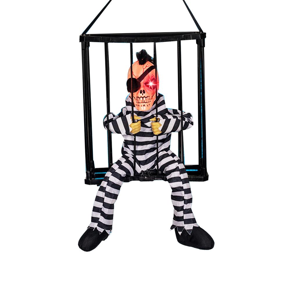 Scary Skull Cage Prisoner Haunted House Decor Spooky Hanging Ghost Screaming All Hallow Day Prop wit