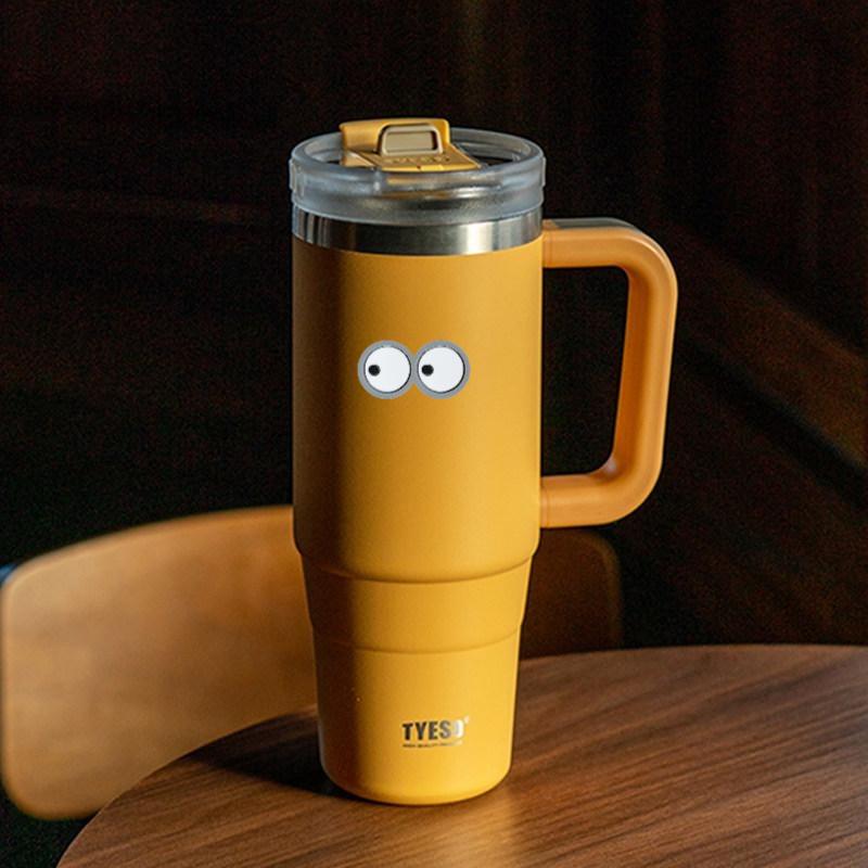1200ml Tyeso Vacuum With Handle Bottle Stainless Steel Car Mug Straw Thermal Iced Travel Cup Tumbler Hot Cold Water Cup with Eye Sticker