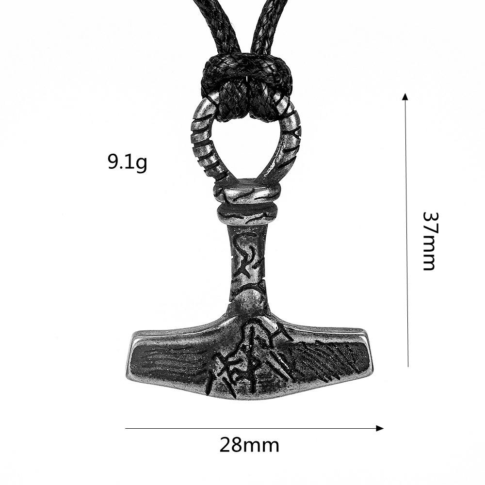 Viking Odin Hammer Pendant Necklace - Men's Retro Norwegian Style Party Accessory