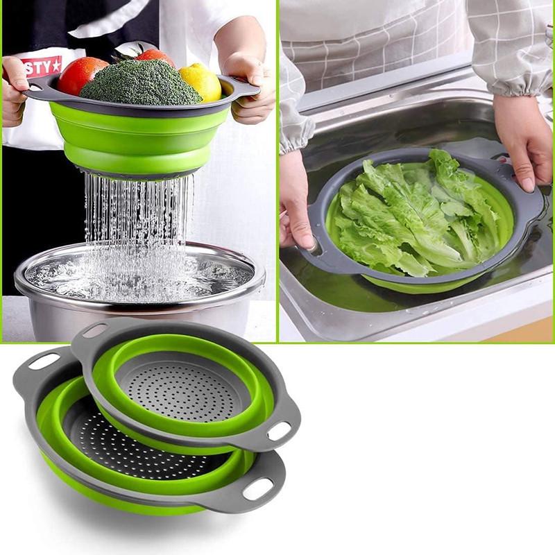 Foldable Silicone & PP Multifunctional Kitchen Drain Basket for Fruits & Vegetables