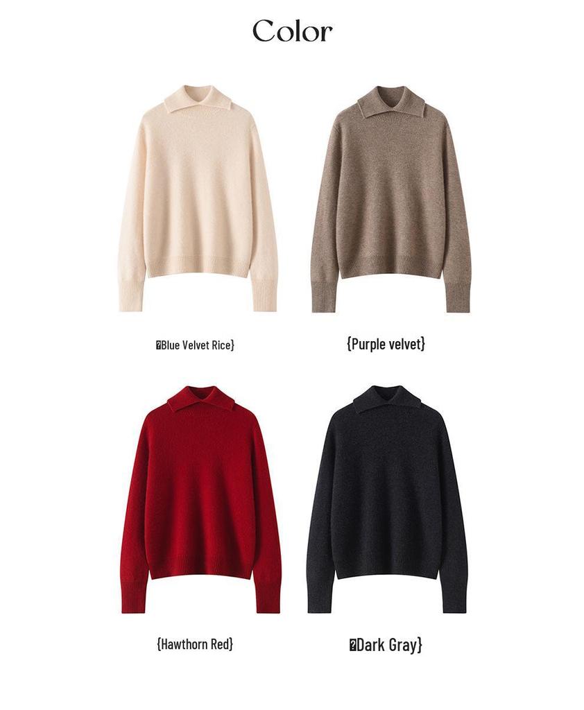 Lekasha Women's Loose High Neck Cashmere Knit Sweater with Lapel Design