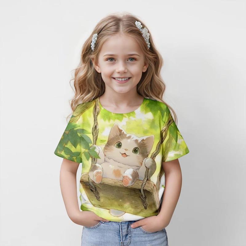 Mädchen Kleidung Mädchen T-Shirts Kurzarm 3D Cartoon Druck Kinder Sommerkleidung Lässig Niedlich Rundhals Kinder Jungen Kleidung Tops