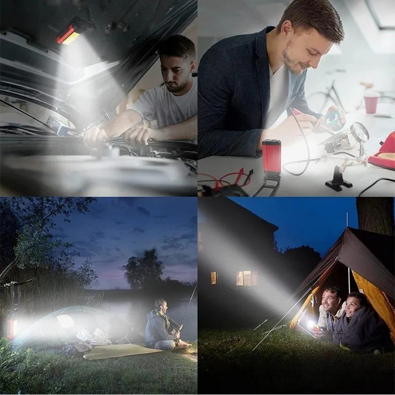 Super Bright Work Light COB LED Workshop Working Lamp USB Rechargeable Flashlight Portable Torch Light with Brackets