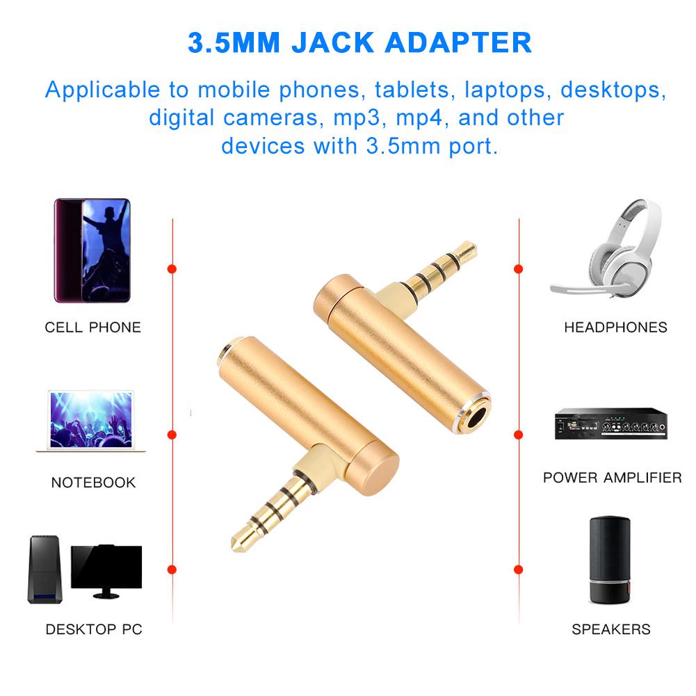 2PCS 3.5mm Male to Female Adapter Right Angle Stereo Headphone Cable Plug