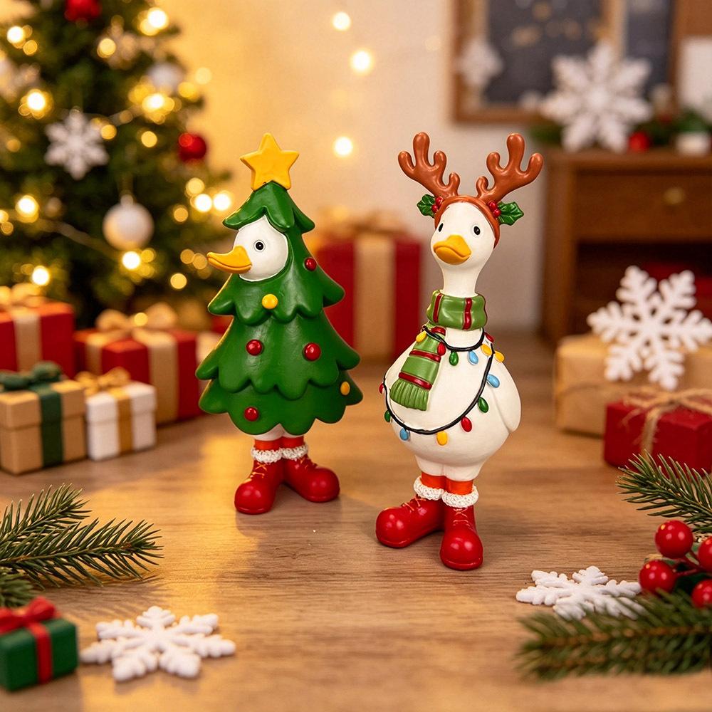 Christmas Duck Figurine - Creative Holiday Atmosphere Table Decoration Item - Resin Handicraft Display Piece