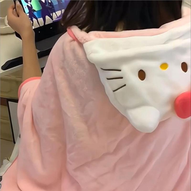 Nydelig hettekåpe multifunksjonelt klimaanleggsteppe myk kappe type dyr korallfleece for voksne vinterplagg