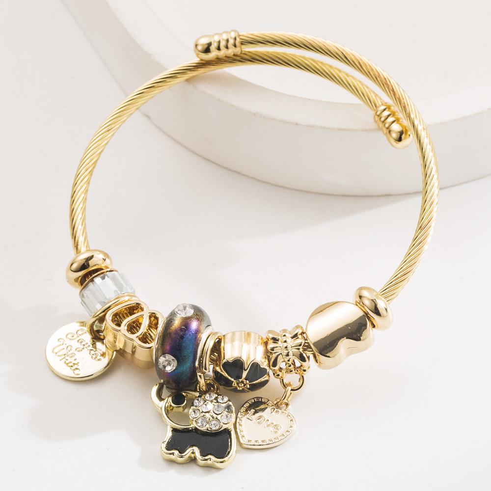 Stainless Steel Bow Heart Geometric Diamond Bracelet - Versatile, Fresh, and Beaded for Women