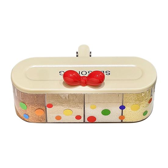 

Cute Spice Container with Press-Type Lid Multi-Compartment Seasoning Box Wall-Mounted Kitchen Organizer for Salt Sugar Condiments A абрикосовий