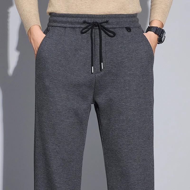2025 Soild Color Men Thick Pants Winter Men Warm Straight Leg Pants Male Mid Waist Long Trousers Man Casual Wear Fleece Pants