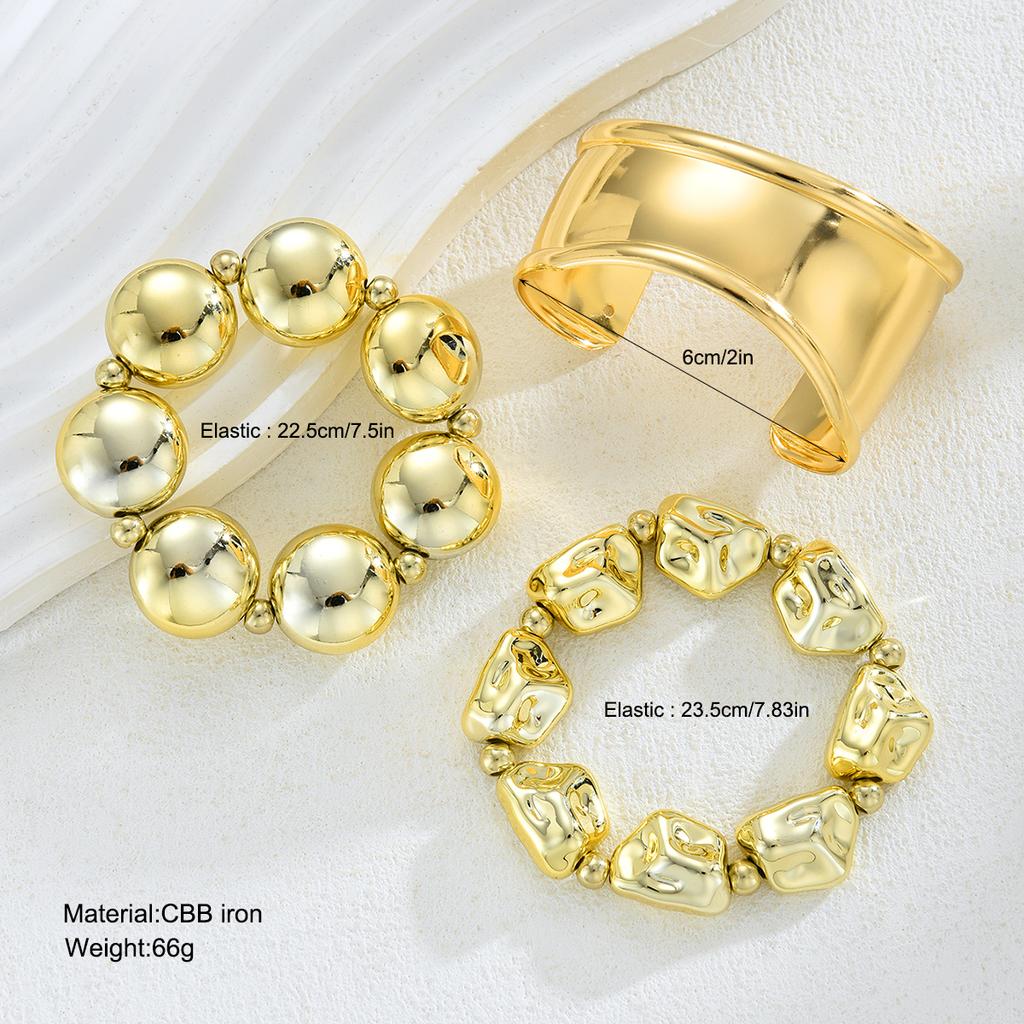 17KM 3 Piece Irregular Beaded Metal Bangle Set Fashion Jewelry Women Trendy Shiny Daily Party Accessory Gift For Her