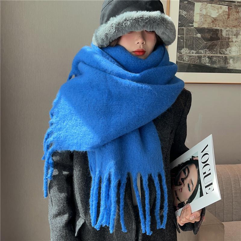 Winter Monochrome Plush Shawl Plain Lazy Style Solid Color Mohair Big Pull Warm Scarf Student Model