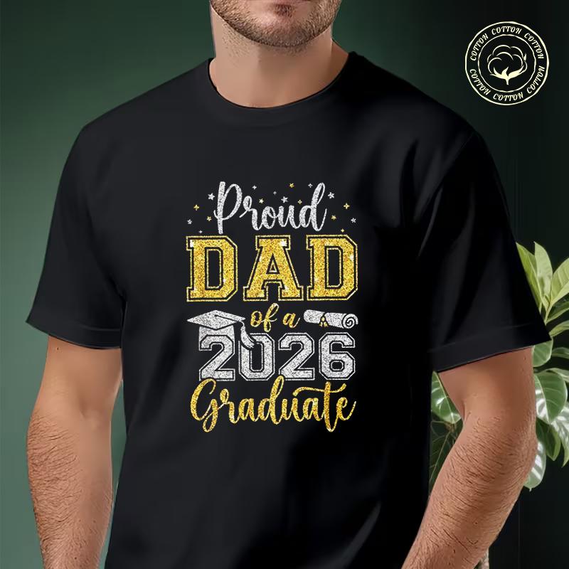 Proud Dad Of A Graduate Senior Class Of Graduation Moto T-Shirt Men Cotton Short Sleeve T Shirt