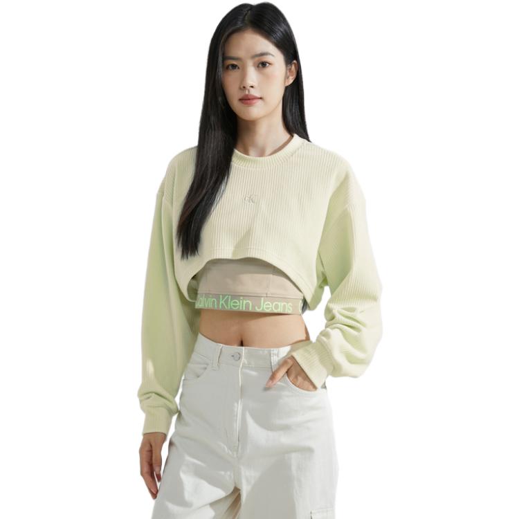 Calvin Klein Jacquard Long Sleeve Top Round Neck Short Pullover Sweatshirt Casual Set Women Tops J222300-LCE