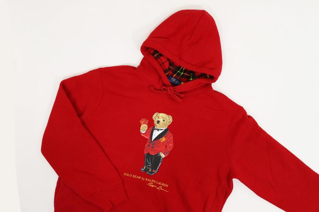 Polo Ralph Lauren Polo Bear Print Pullover Sweatshirt Size Red Men's Hoodie, M, (Product Code 01020106)