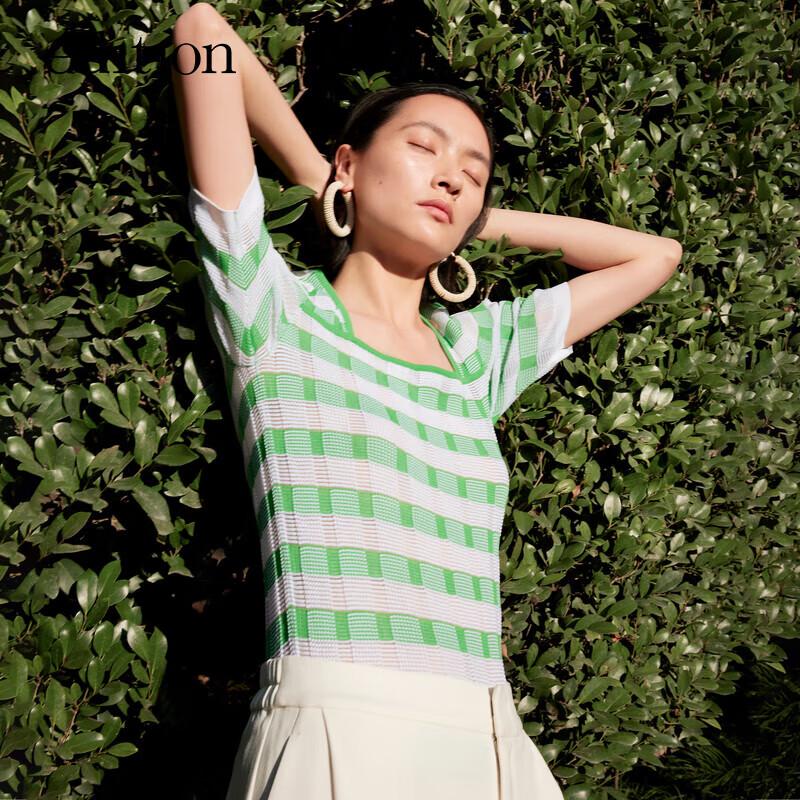 Edition Retro Karomuster Strick Kurzarmtop