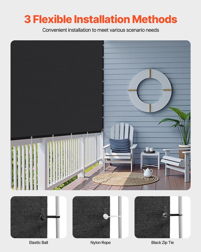 90% Sun Shade Cloth Privacy Screen 8 X 12 Ft for Patio Garden (Black)