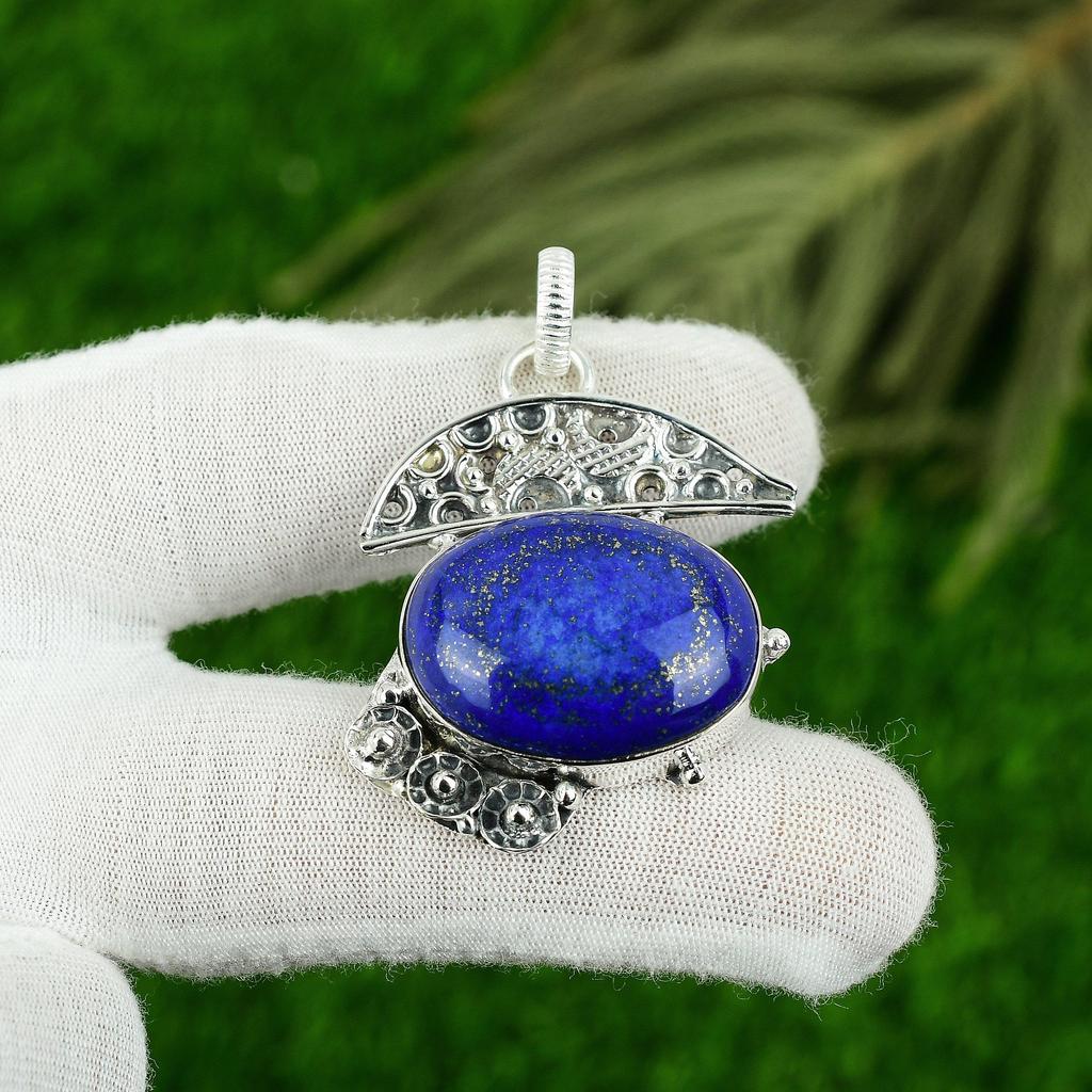 Natural Lapis Lazuli Gemstone Pendant 925 Sterling Silver Jewelry For Girls