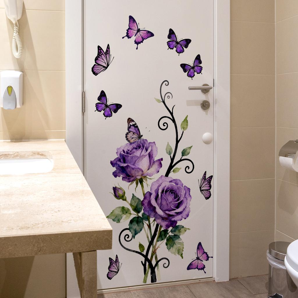 Valentine's Day Floral Wall Stickers, Rose Butterfly Decor, Living Room Bedroom Kids Room Holiday Background Wall Art