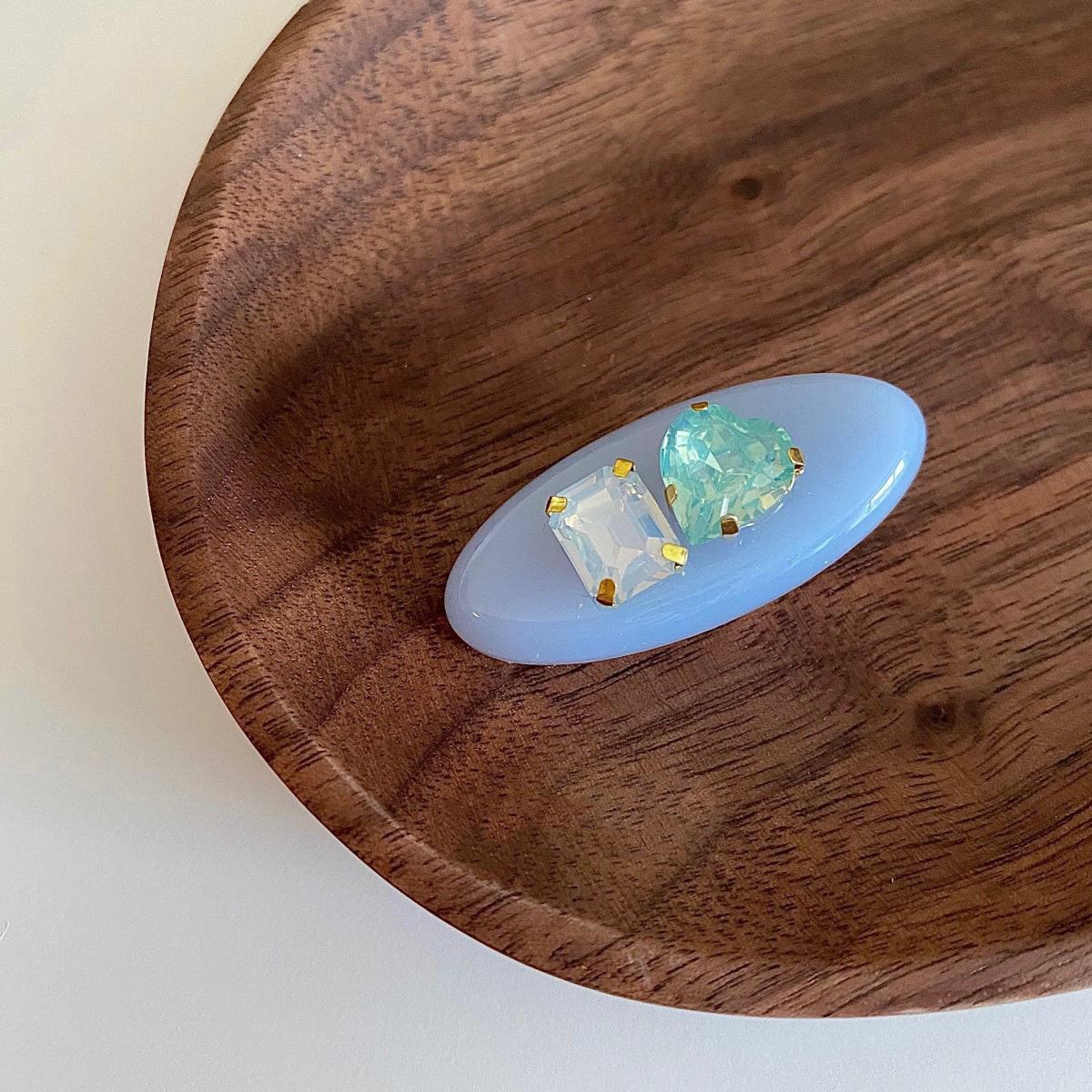 Дофамин Контрастный Цвет Геометрический Квадрат Любовь Стразы Заколка Боковая Клипса Меньше Сердечный Цвет Сладкий Крутой Стиль Клипса для Челки