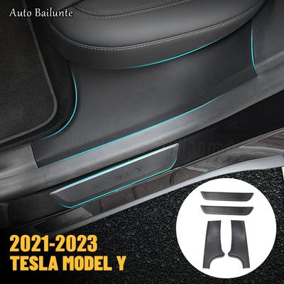 For Tesla Model Y Car Protection Cover Rear Door Sill Anti Kick Plate Interior Decoration Tuning