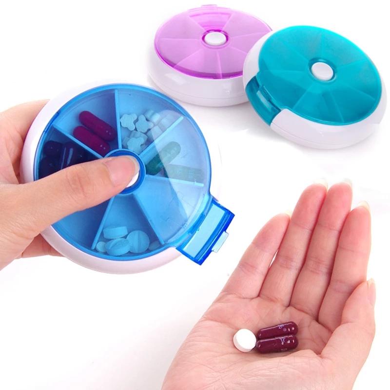 Circular Portable Pill Case Plastic 7 Days Tablet Candy Box Storage Tablet Holder Travel Organizer Pill Dispenser Container
