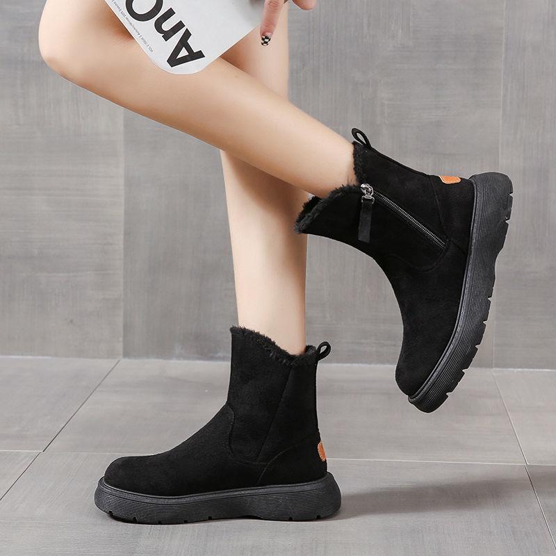 

Женские теплые зимние ботинки, женские новые осенне-зимние универсальные утолщенные короткие ботинки, бархатные хлопковые туфли 40 чёрный