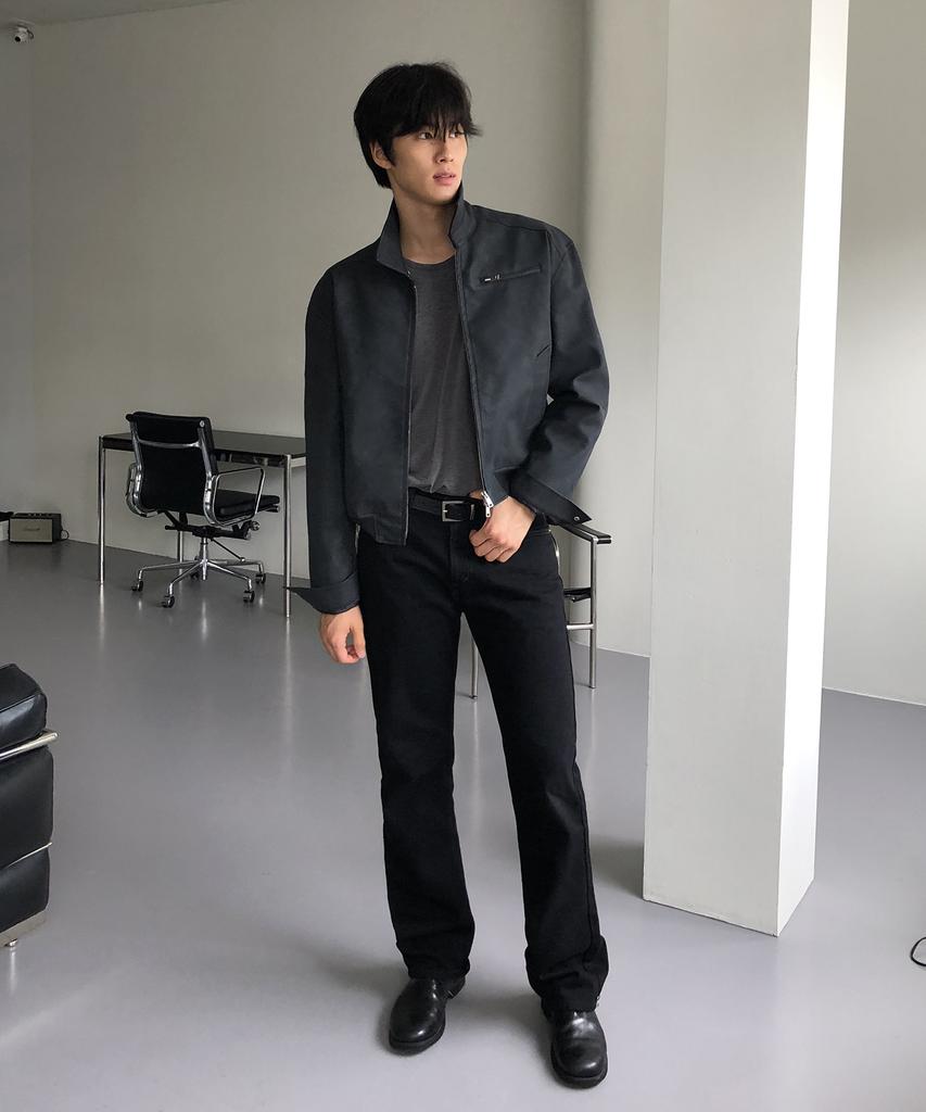 THEY Suede Leather Collar Blouson Jacket_Black