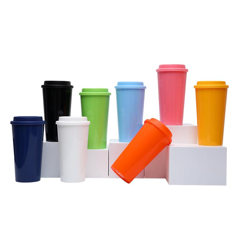 16oz Double Layer Macaron Color Coffee Cup - Large Capacity, Suitable for Men and Women