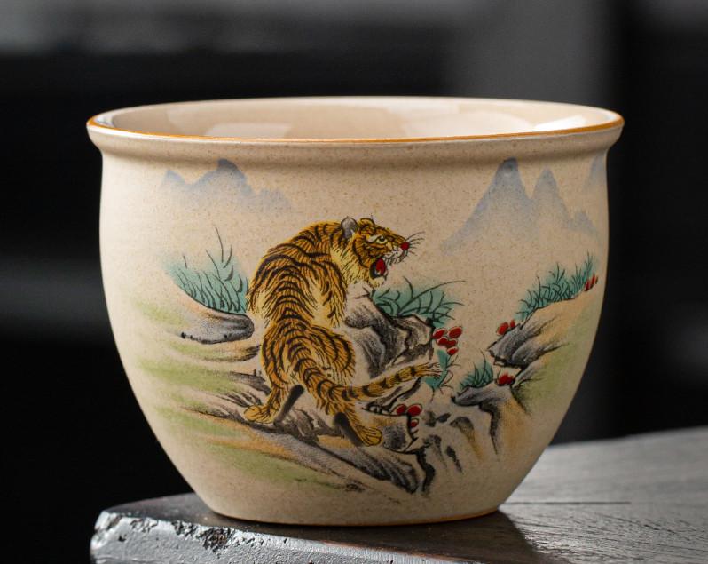 1 Pc Chinese Vintage Coarse Pottery Tea Cup Handmade Zodiac Ceramic Tea Bowl Household Teaware Personal Master Teacup 150ml