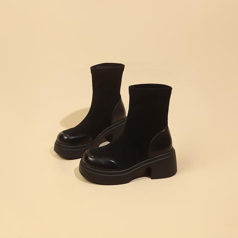 

Зимние ботфорты на платформе для женщин, модные эластичные ботильоны без застежки, дизайнерские туфли на высоком каблуке, женские боты 40