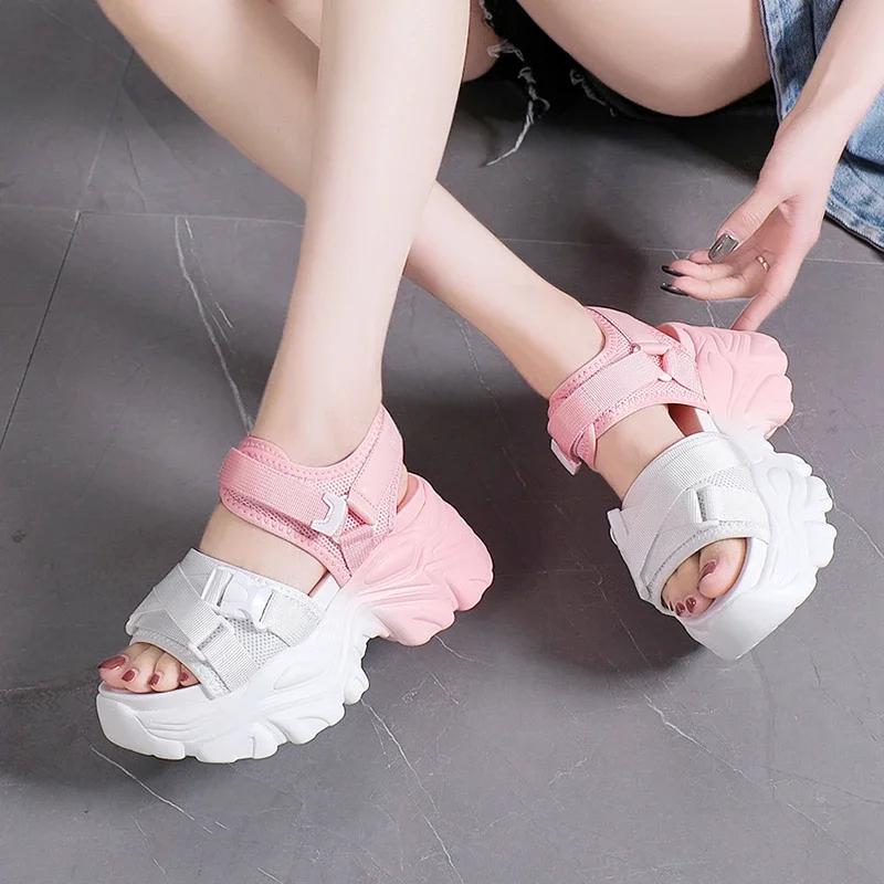 Fashion 7.5cm Women Leisure Chunky Platform Sandals Peep Toe High Heels New Gladiator Slippers Woman Fashion Trendy Summer Beach Sandals