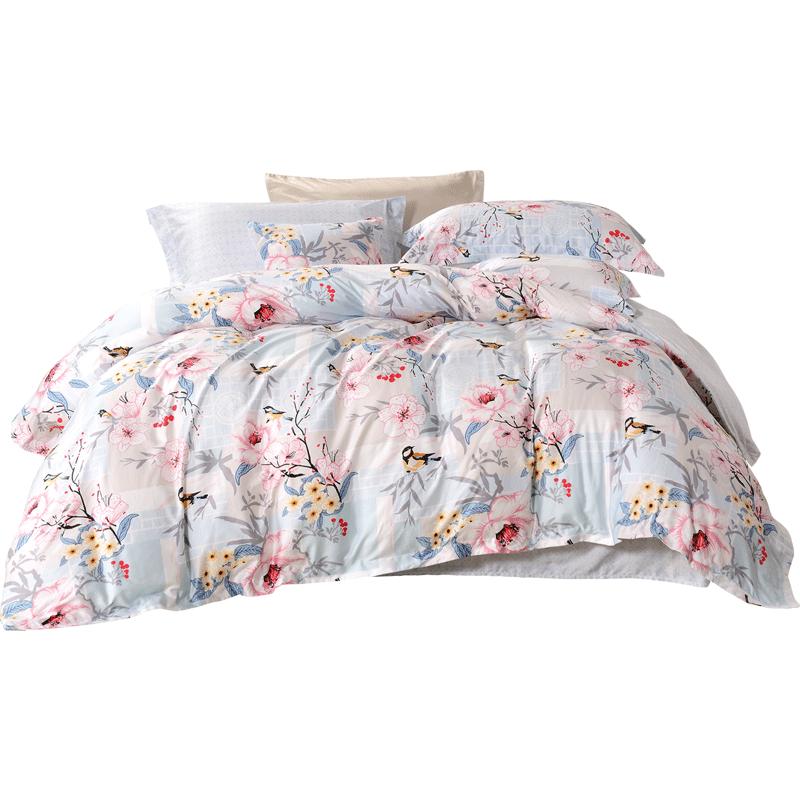 Fuanna 60S Long-Staple Cotton Satin Embroidered Bedding Set Bed Sheet Style (1.2m Bed, Duvet Cover 152x210cm)