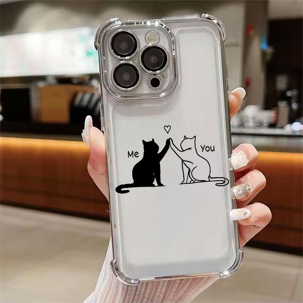 Black Cat Cartoon Art Phone Case for iPhone 11 13 15 16 17 Pro Max 14 Plus 17Air 16E 13 Pro 12 Mini 17Pro Shockproof Clear Cover