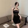 American Temperament Pure Shoulder Hanging Neck Dress Women's Summer Design Feeling Backless Tight Versatile Hip Wrap Skirt