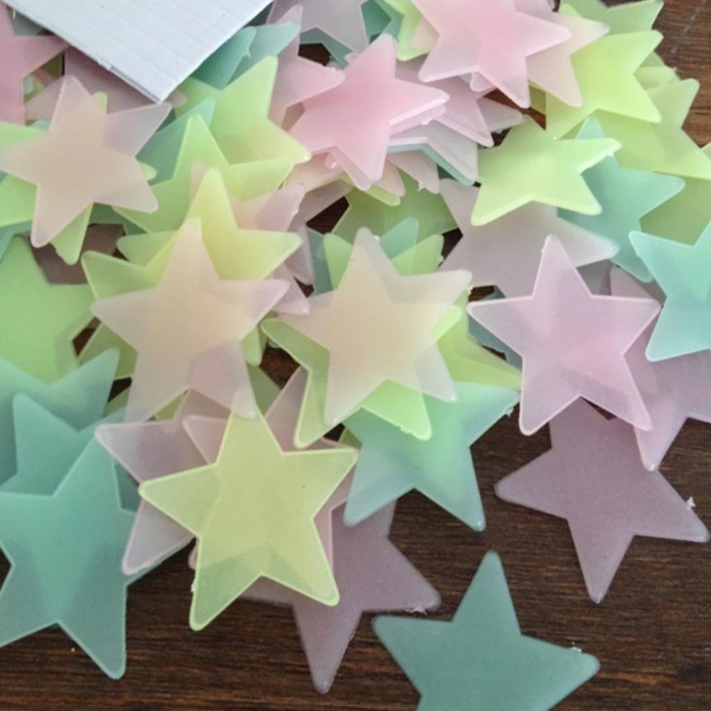 100x Wall Stickers Stars Luminous The Dark Plastic .8cm