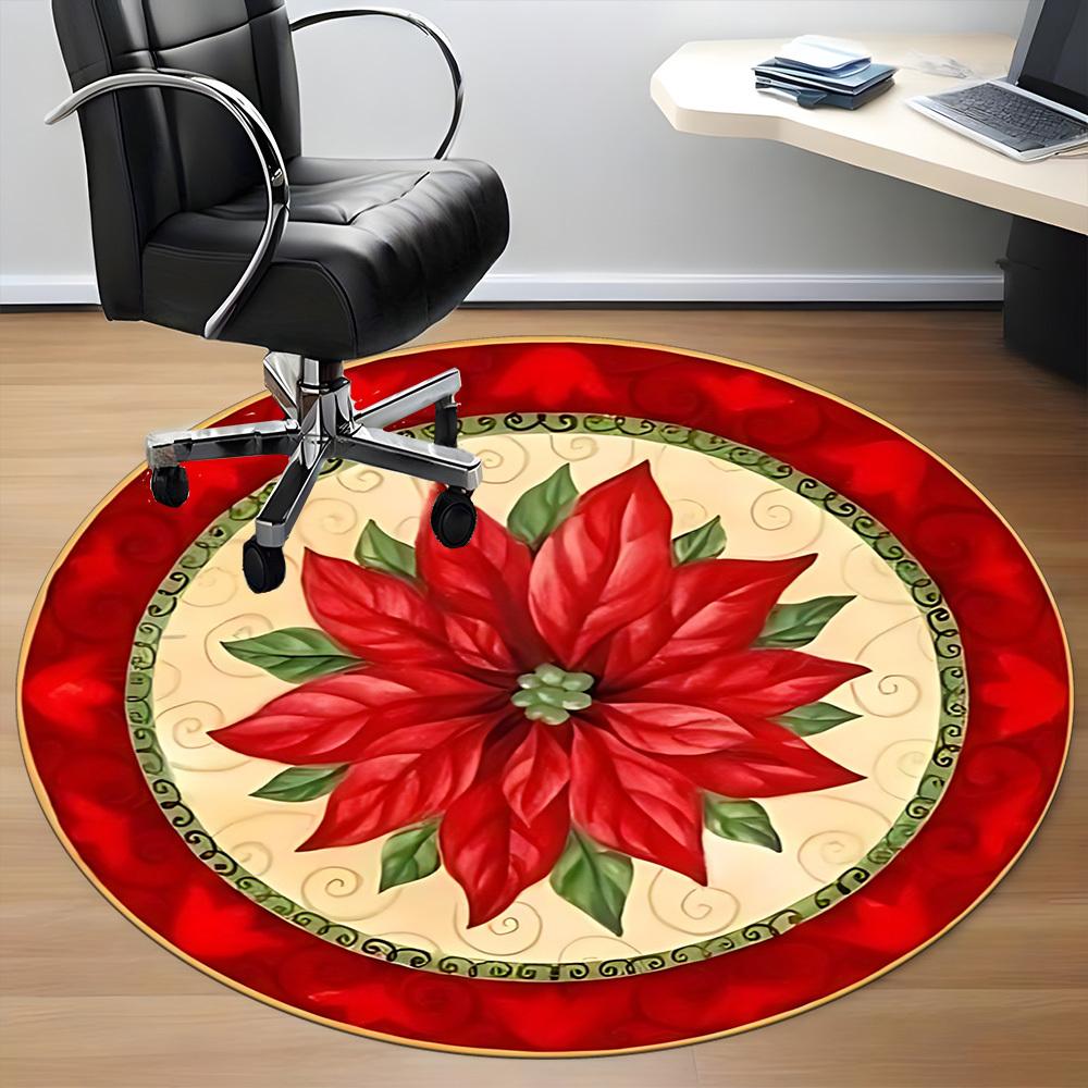 1PC Christmas Poinsettia Chair Carpet for Office, Indoor Non-Slip Washable Carpet, Soft Comfortable Mat For Office Room Yy250930123