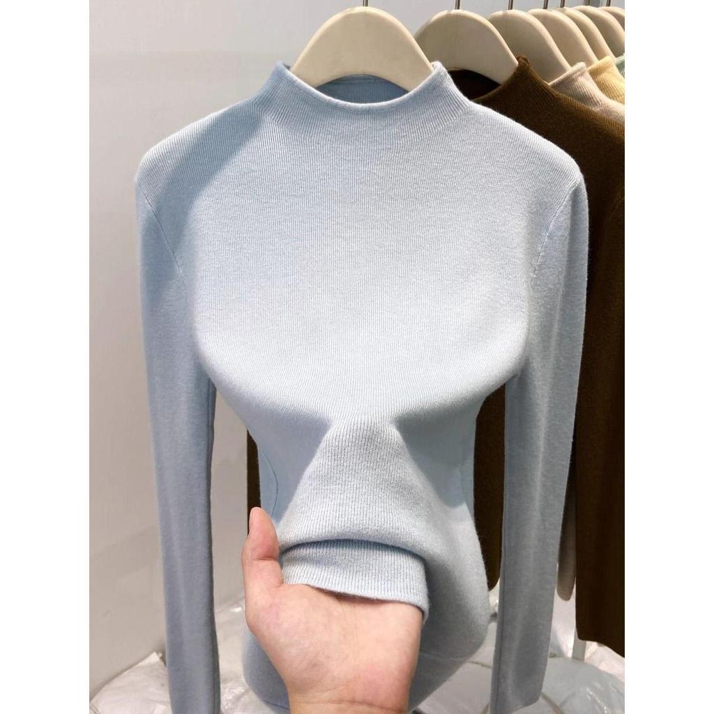 Women's High-End Slim Fit Long Sleeve Knit Sweater – Soft Semi-High Neck Base Layer for Autumn/Winter