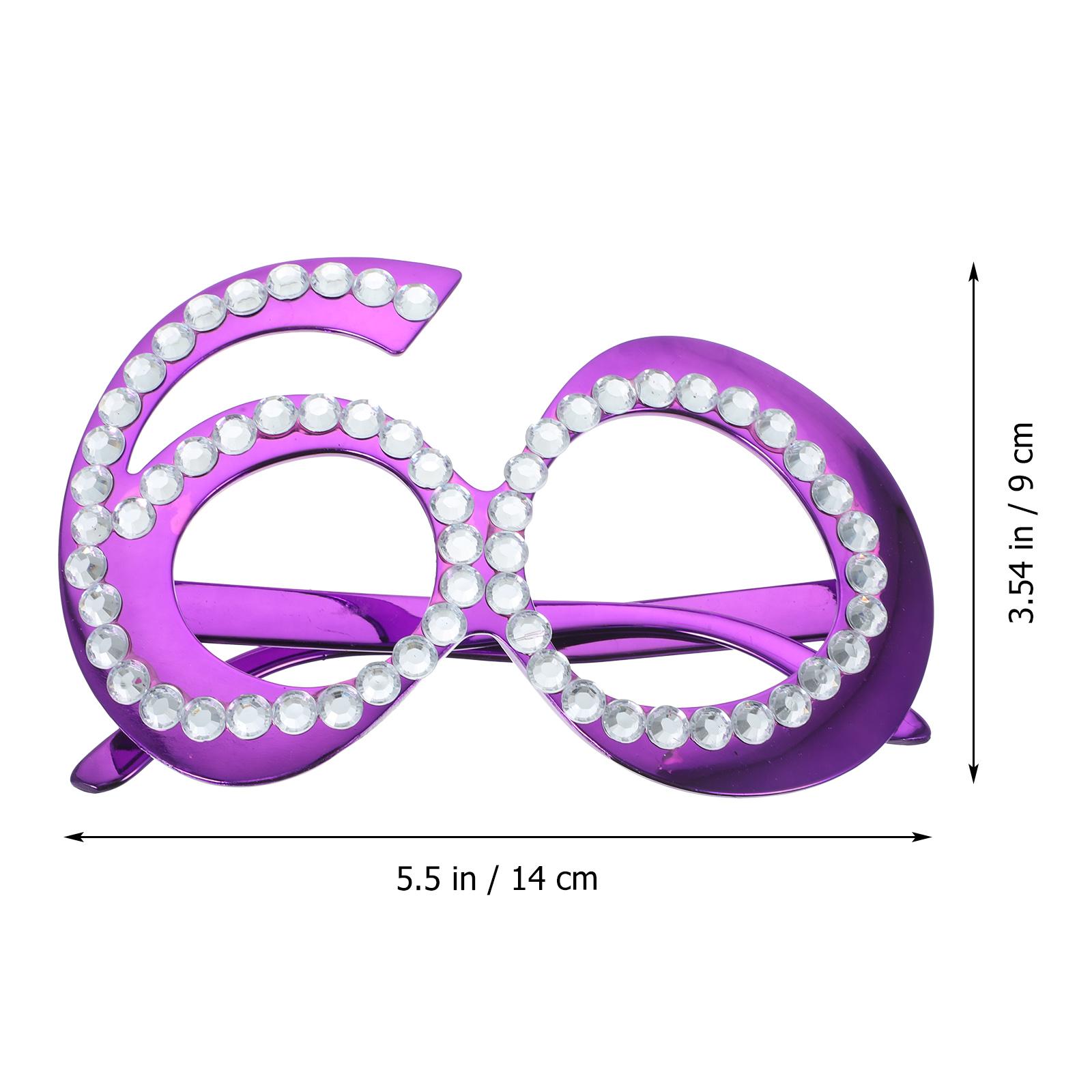 

1Pair 60Th Birthday Eyewear Shiny Number Glasses Novelty Party Prop Reusable Plastic Glasses for Celebration Decoration фиолетовый