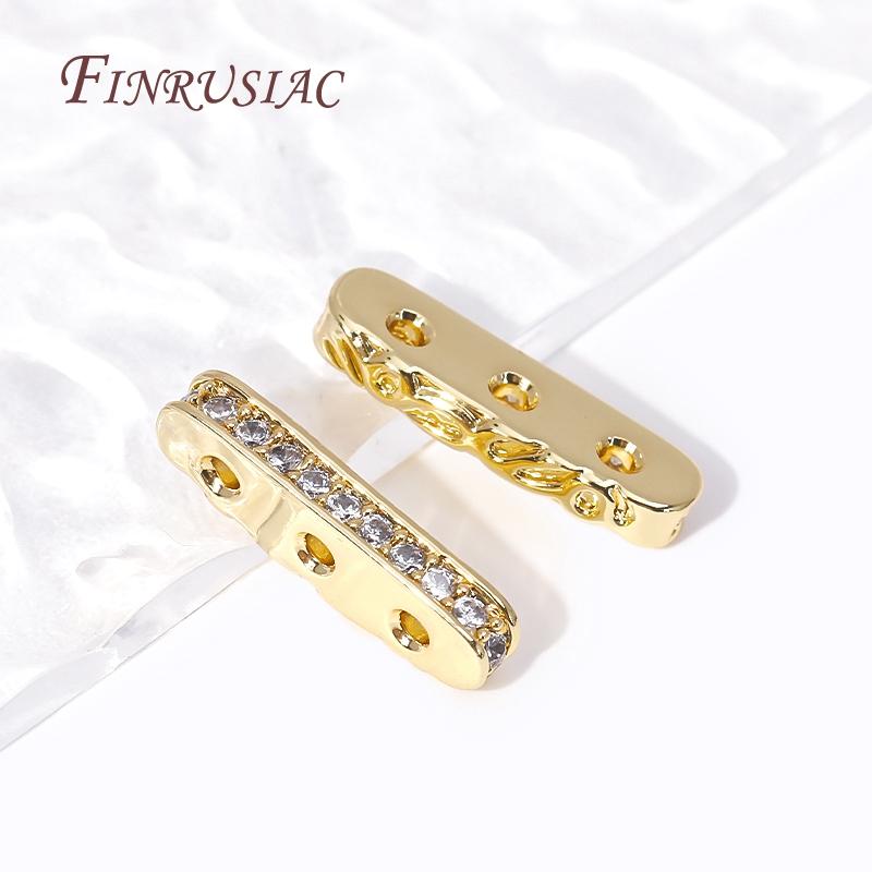DIY Beading Jewellery Making Components 3 Holes Separators for Beads,18K Gold Plated Inlaid Zircon Beads Spacer Bar Separators