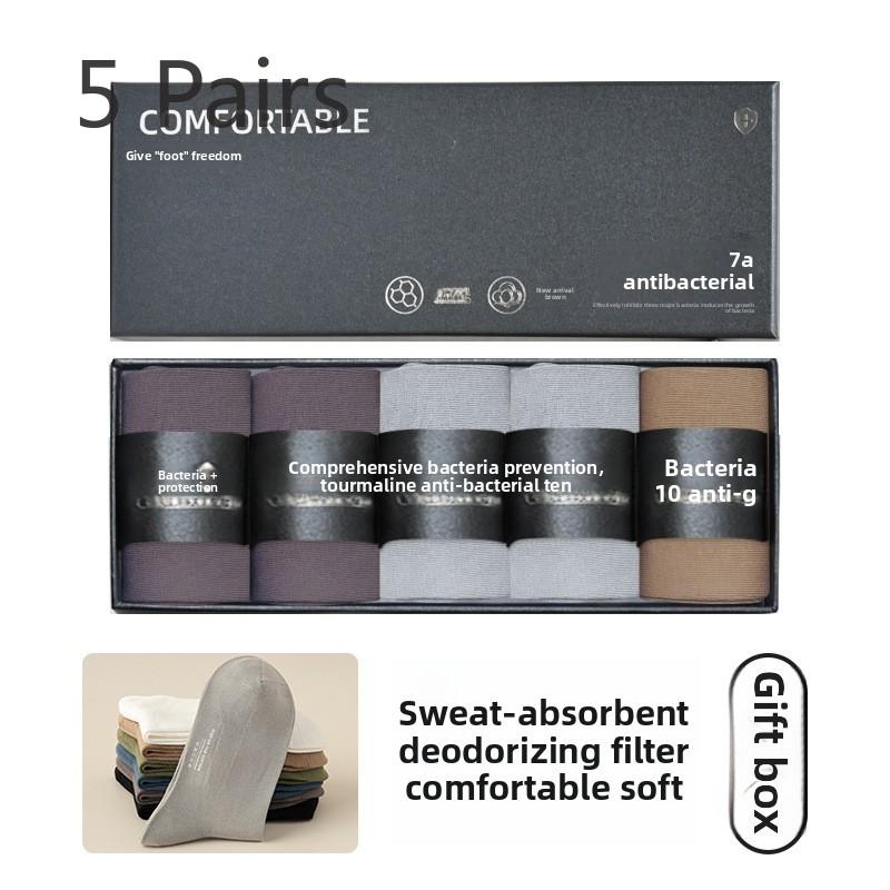 5 Par Męskich Wiosenno-Jesiennych Skarpetek Biznesowych za Kostkę w Jednolitym Kolorze bez Szwów w Pudełku Prezentowym 7a Antybakteryjne Antyzapachowe